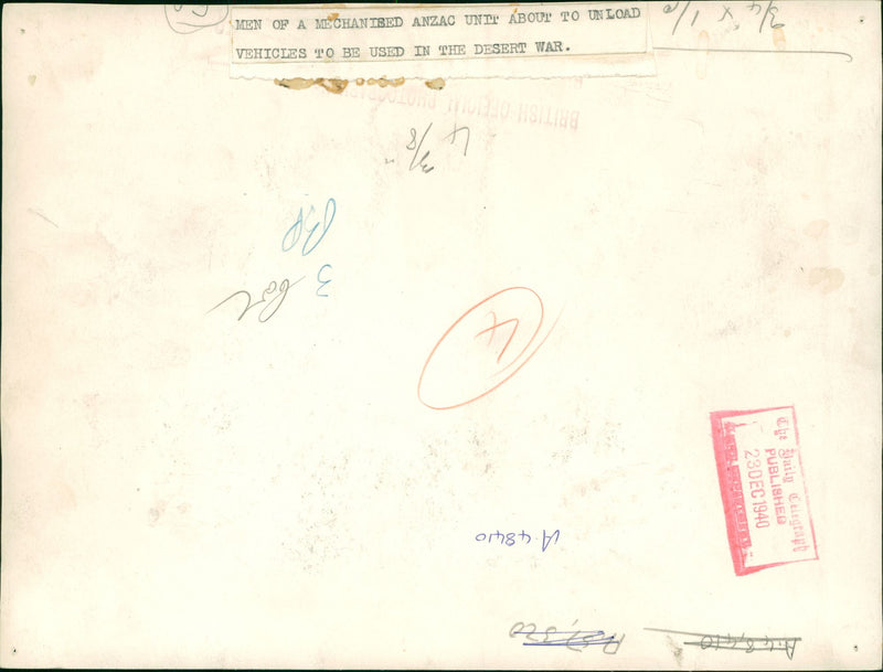 Men of a mechanted anzac unit about to unload vehicles. - Vintage Photograph