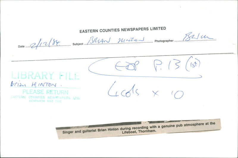 Brian Hinton Poet. - Vintage Photograph