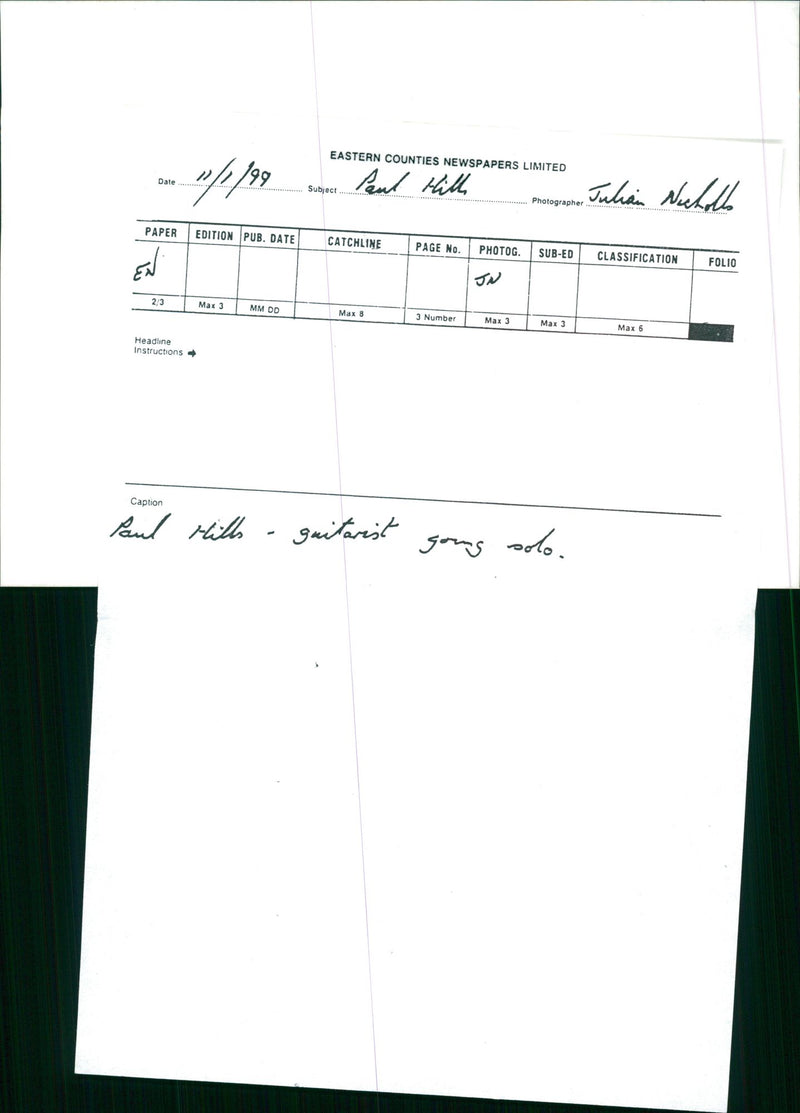 Paul Hill Musician - Vintage Photograph