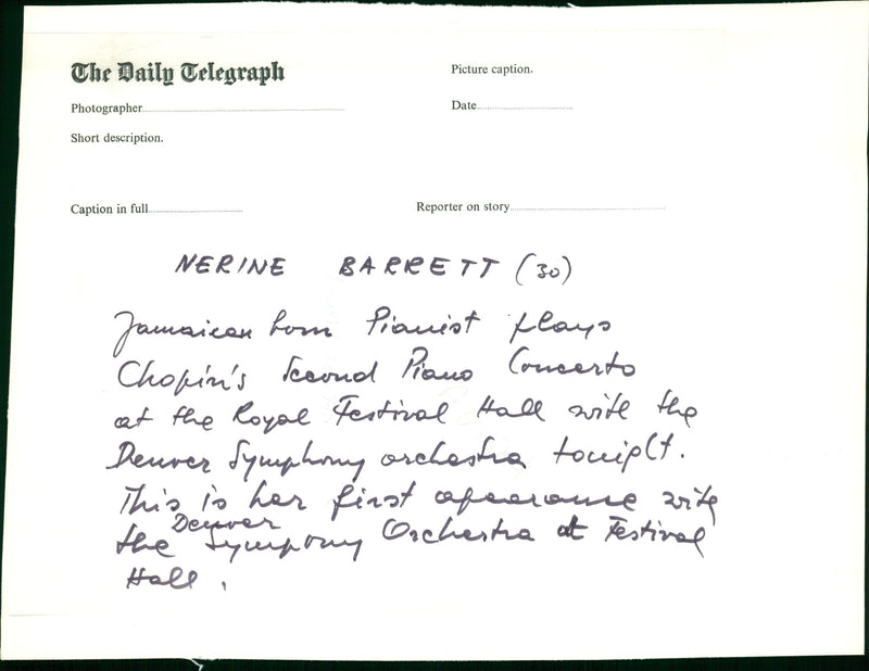 Nerin Barrett playing Chopin's  Piano Concerto - Vintage Photograph