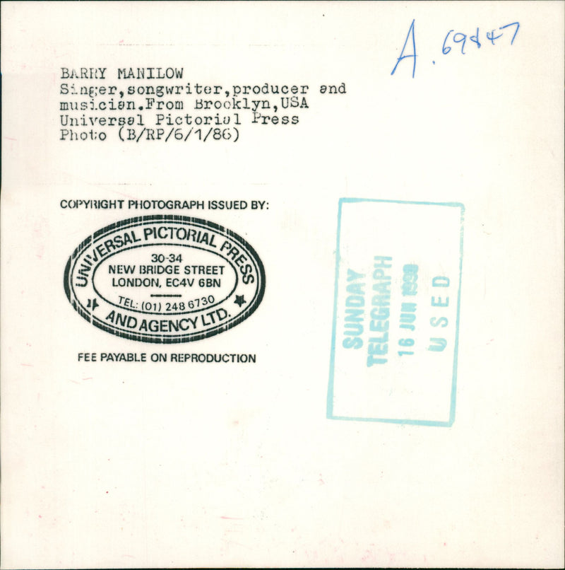 Barry manilow - Vintage Photograph
