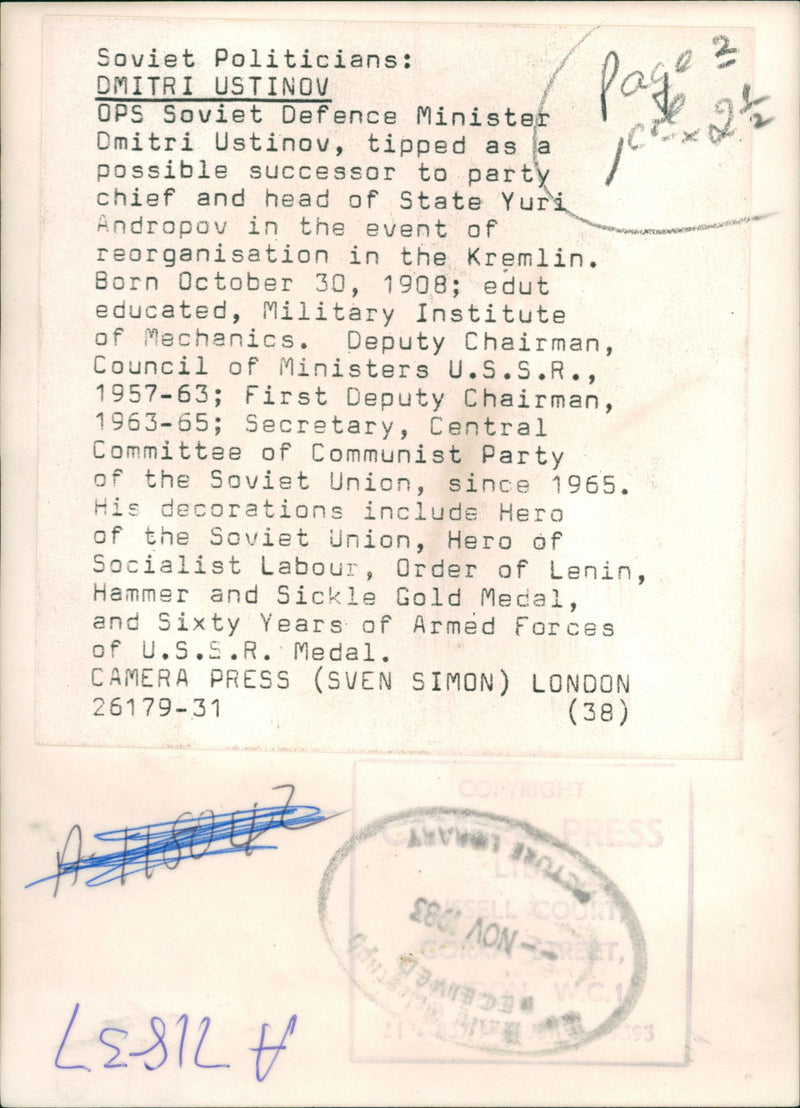 Marshal Dmitriy Ustinov. - Vintage Photograph