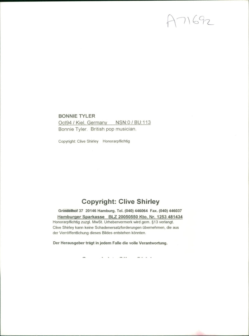 Bonnie Tyler - Vintage Photograph