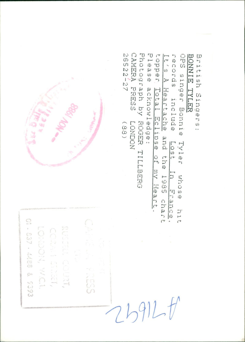 Bonnie Tyler - Vintage Photograph