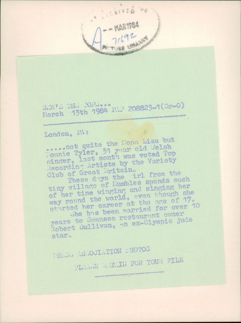 Bonnie Tyler - Vintage Photograph