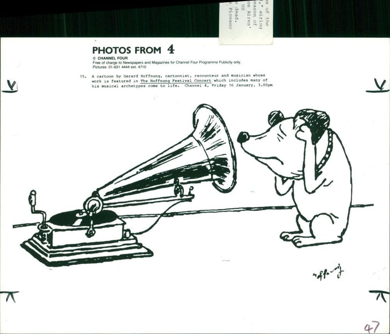 cartoon by the late, lamented musical wit gerard hoffnug, who is featured in the hoffnug festival concert - Vintage Photograph