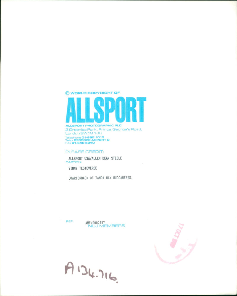 Vinny Testaverde American football quarterback - Vintage Photograph