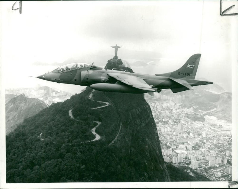 Britain's Jump Jet Harrier strike plane, on a sales demonstration tour in South America. - Vintage Photograph