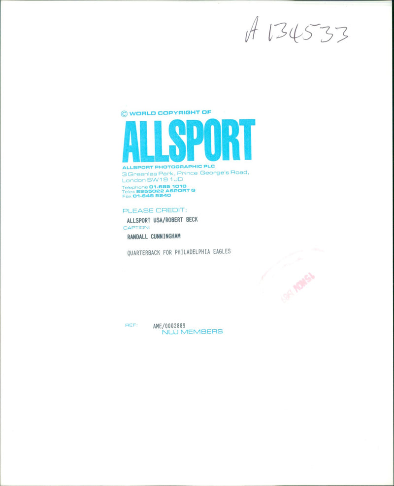 American football quarterback Randall Cunningham, Philadelphia Eagles - Vintage Photograph