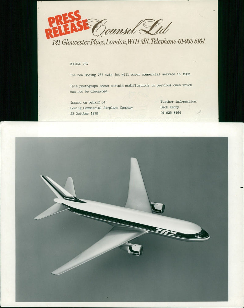 Boeing 767 Wide-body jet airliner. - Vintage Photograph