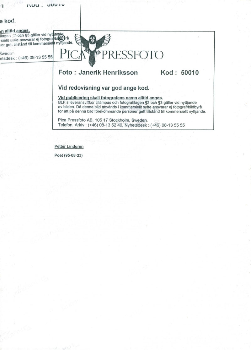 1995 SWEDEN BUSTLE RESPONSIBLE IMAGE DELIVERY POET - Vintage Photograph