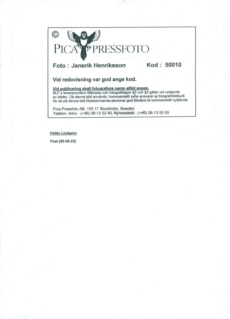 1995 TELEPHONE SWEDEN RESPONSIBLE IMAGE DELIVERY POET - Vintage Photograph