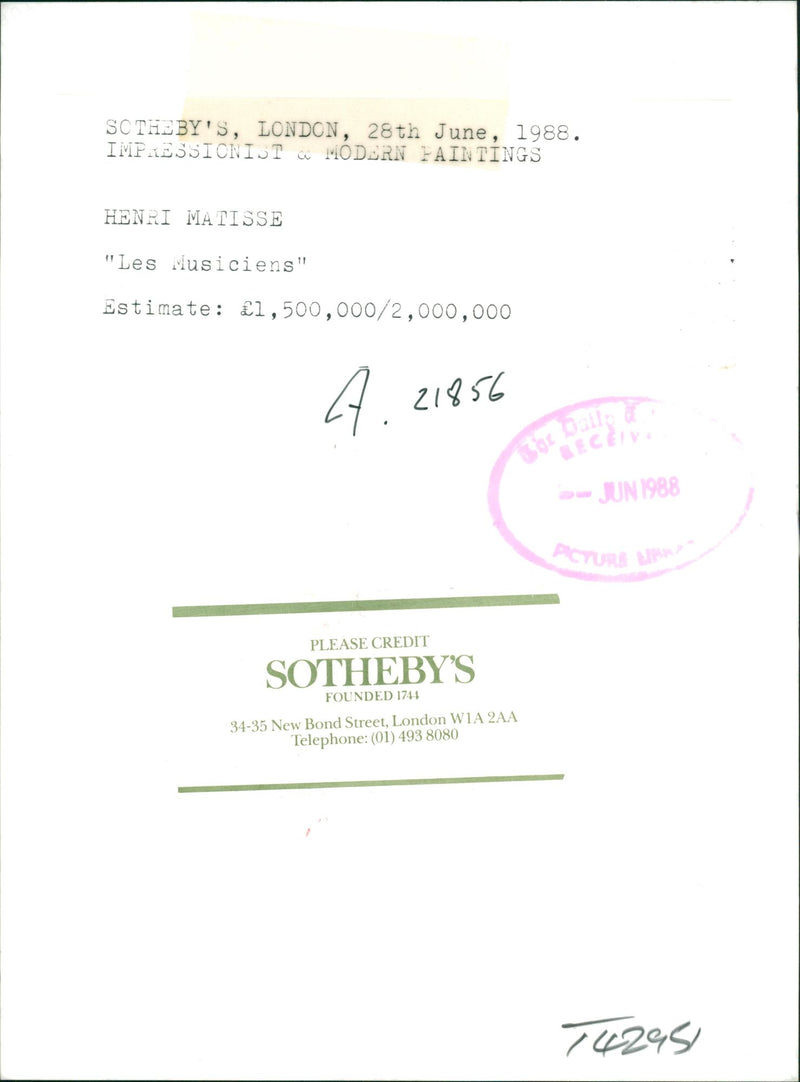 Henri Matisse's 'Les Musiciens' - Vintage Photograph