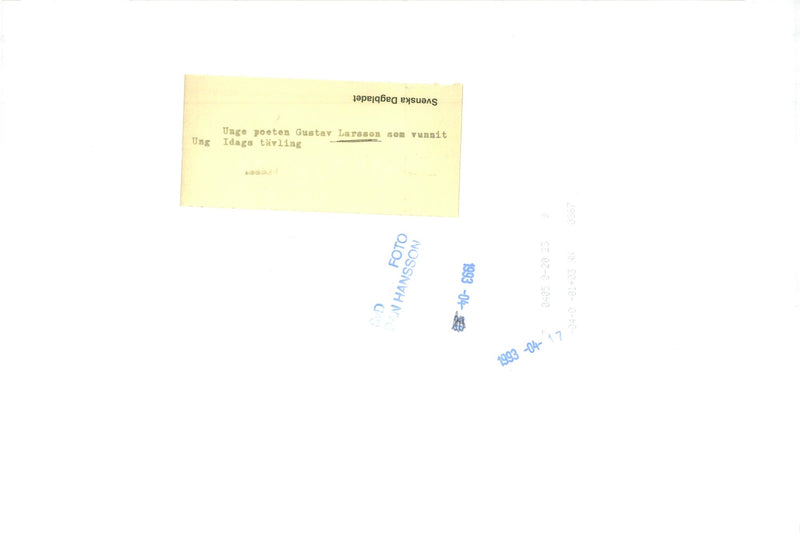 Swedish poet Gustav Larsson after today's win in the Young Idags competition - Vintage Photograph