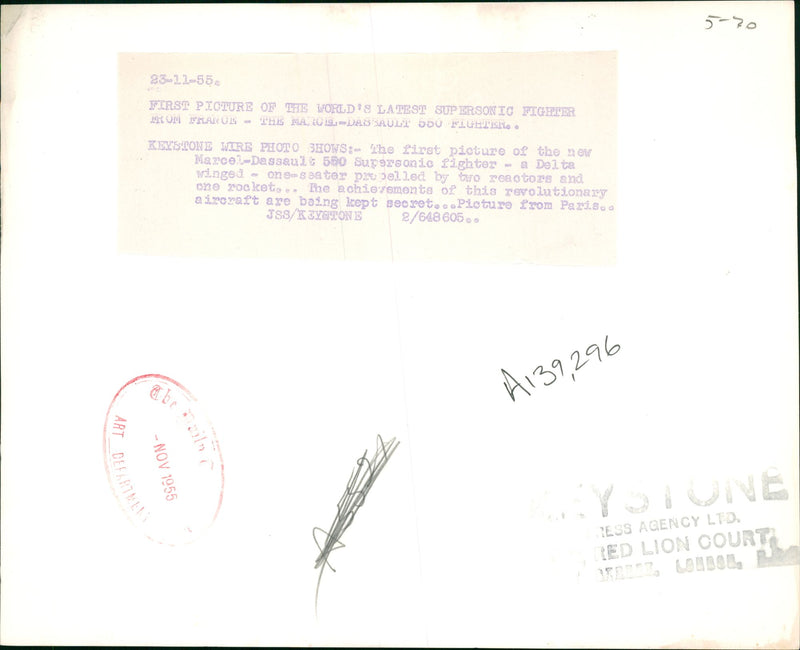 Marcel-Dassault 550 Supersonic Fighter. - Vintage Photograph