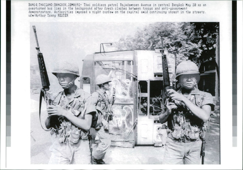 Thai soldiers patrol Rajadamnoen Avenue - Vintage Photograph