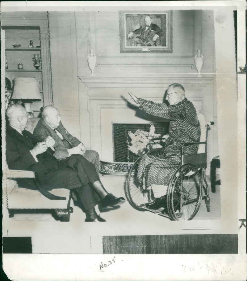Winston Churchill Former British Prime Minister with Mr Dulles. - Vintage Photograph