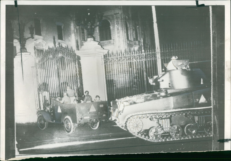 A tank and  troop. - Vintage Photograph