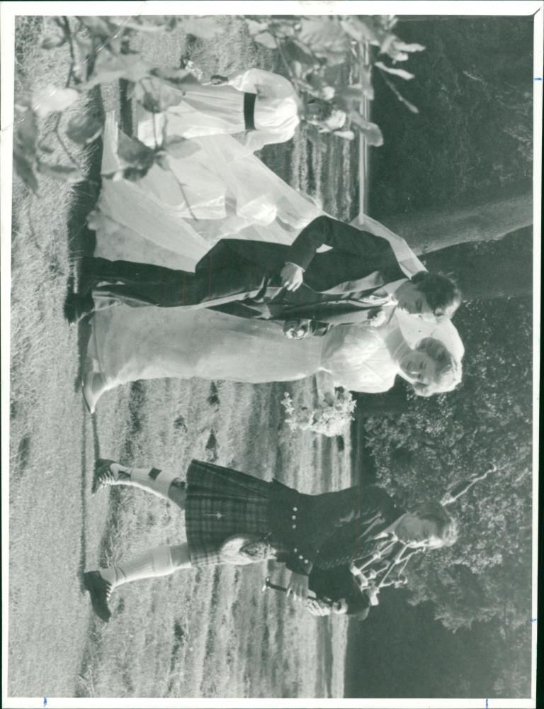 Lord Ralph Kerr and his bride, formerly Lady Virginia FitzRoy. - Vintage Photograph