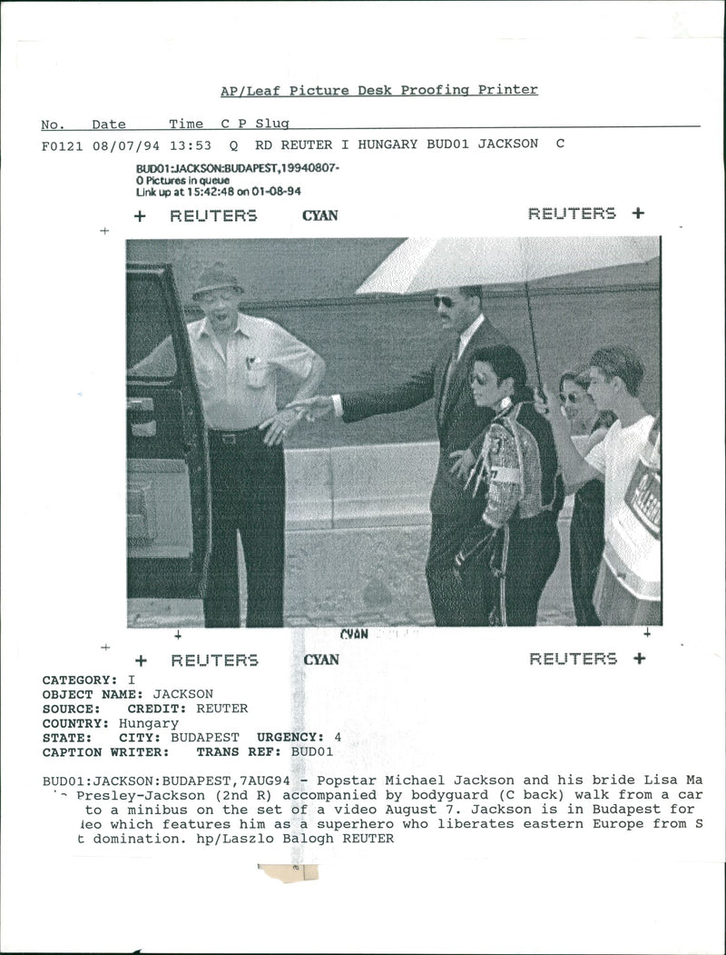 Michael Jackson with Lisa Marie Presley-Jackson accompanied by their bodyguard. - Vintage Photograph