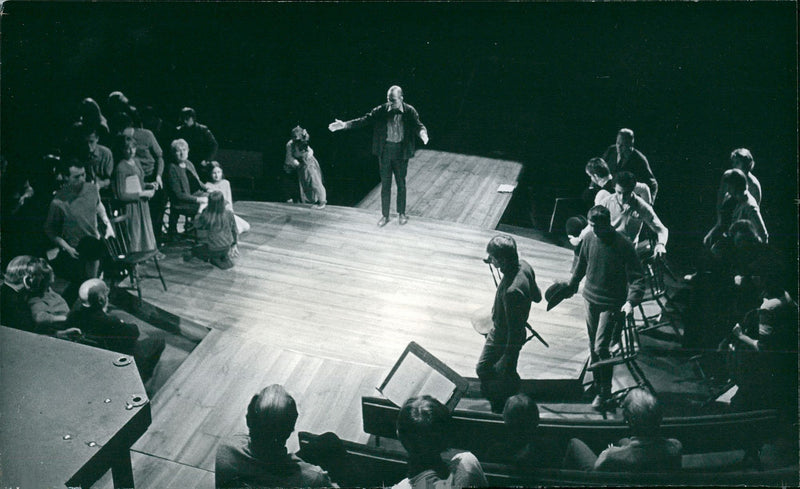 Public rehearsals of Woyzeck at Dramaten. Ingmar Bergman instructs the actors - Vintage Photograph