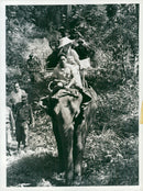 Princess Margrethe of Denmark rides elephant while visiting Thailand - Vintage Photograph