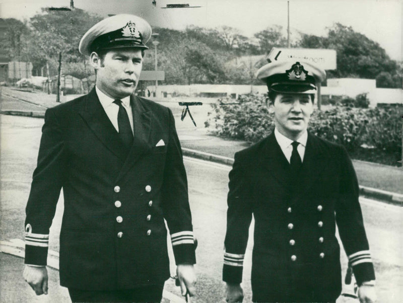 HMS Reward with Lieutenant Commander Angus Sandford Royal Navy in command and Lt Cmdr Andre - Vintage Photograph