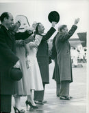 The royal couple and Princess Margareth and others. Waving goodbye to Princess Elizabeth and the Duke of Edinburgh - Vintage Photograph