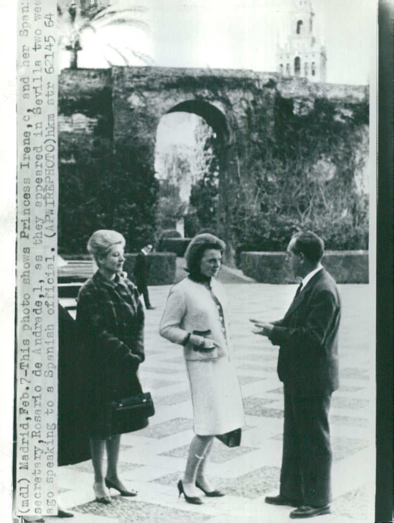 The Princess Irene with her Spanish secretary Rosario de Andrade in a meeting with Spanish politicians - Vintage Photograph