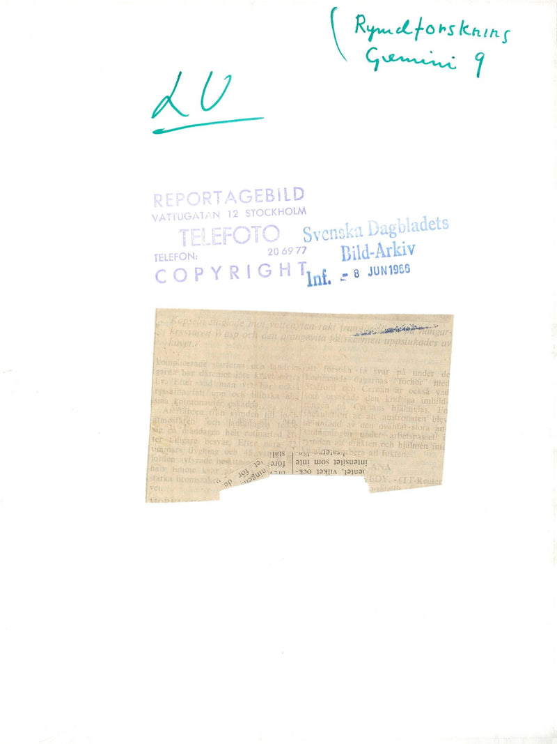 Gemini 9 lands with parachuting in the Atlantic Ocean. The photo taken from USS Wasp - Vintage Photograph