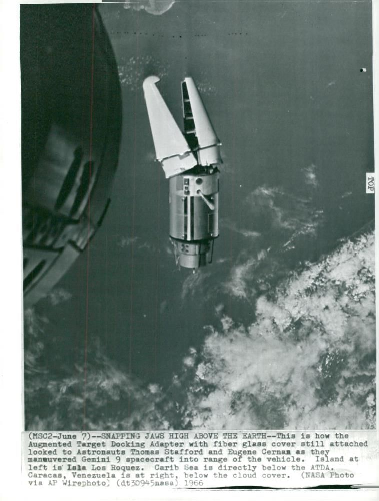 Picture taken from Gemini 9 showing the target craft "crocodile" - Vintage Photograph