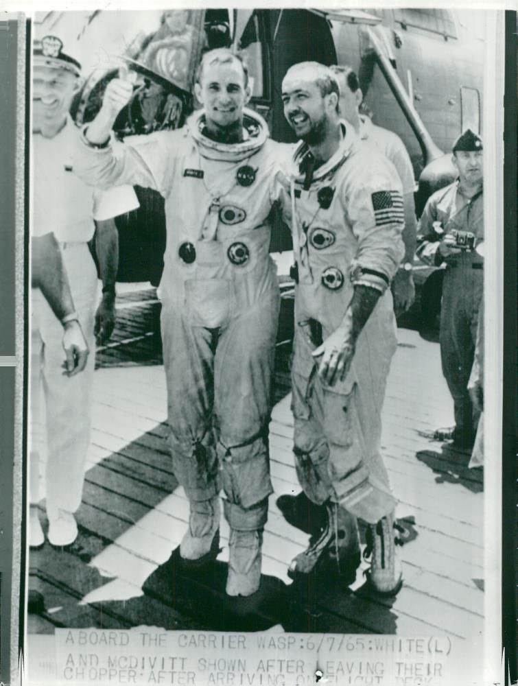 The astronauts Edward White and James McDivitt board the Wasp saloon - Vintage Photograph