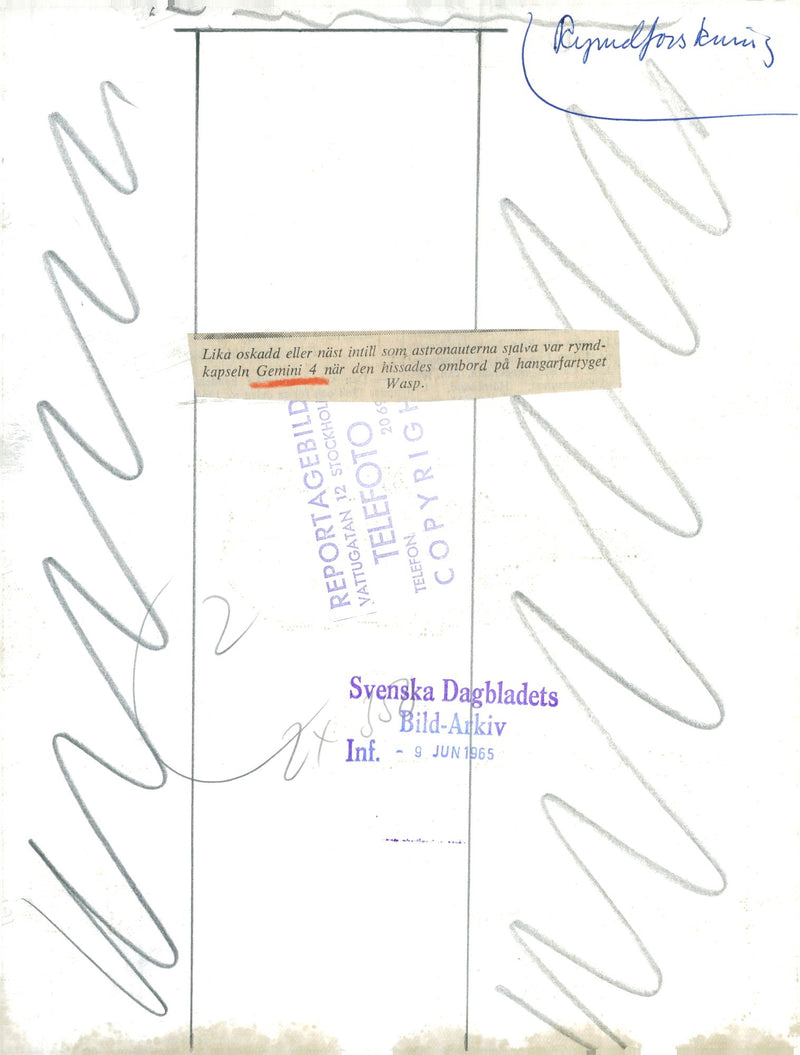 The spacecraft Gemini 4 lifts aboard the Wasp aircraft carrier - Vintage Photograph