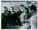 President Johnson shakes hands with Gemini astronauts John Young and Gus Grissom - Vintage Photograph
