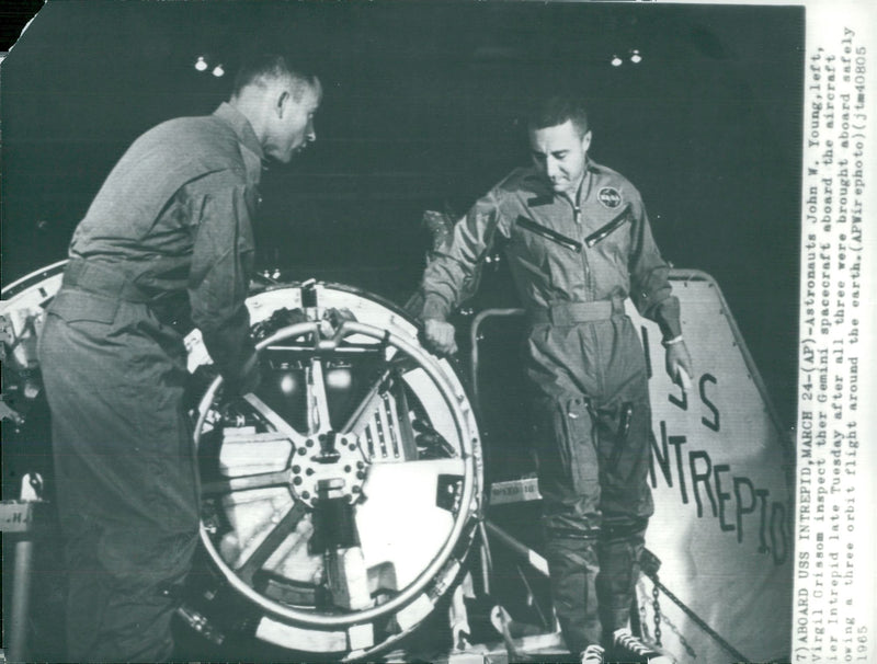 The astronauts John W. Young and Virgil Grissom aboard the USS Intrepid - Vintage Photograph