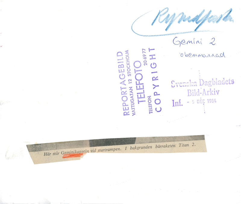 Gemini-2. Here is the Geminikapseln at the start ramp. In the background, the launcher Titan 2 - Vintage Photograph