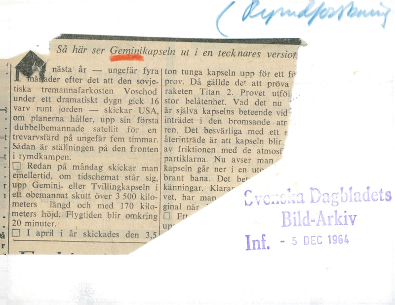 This is what the Geminikapseln looks like in a cartoon's version - Vintage Photograph