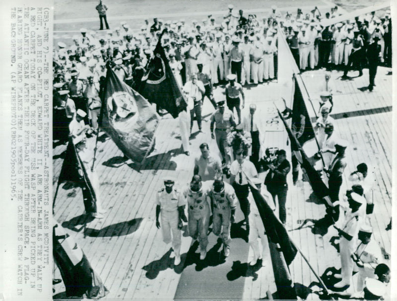 The astronauts James MccDivitt and Edward White II aboard the USS WASP - Vintage Photograph
