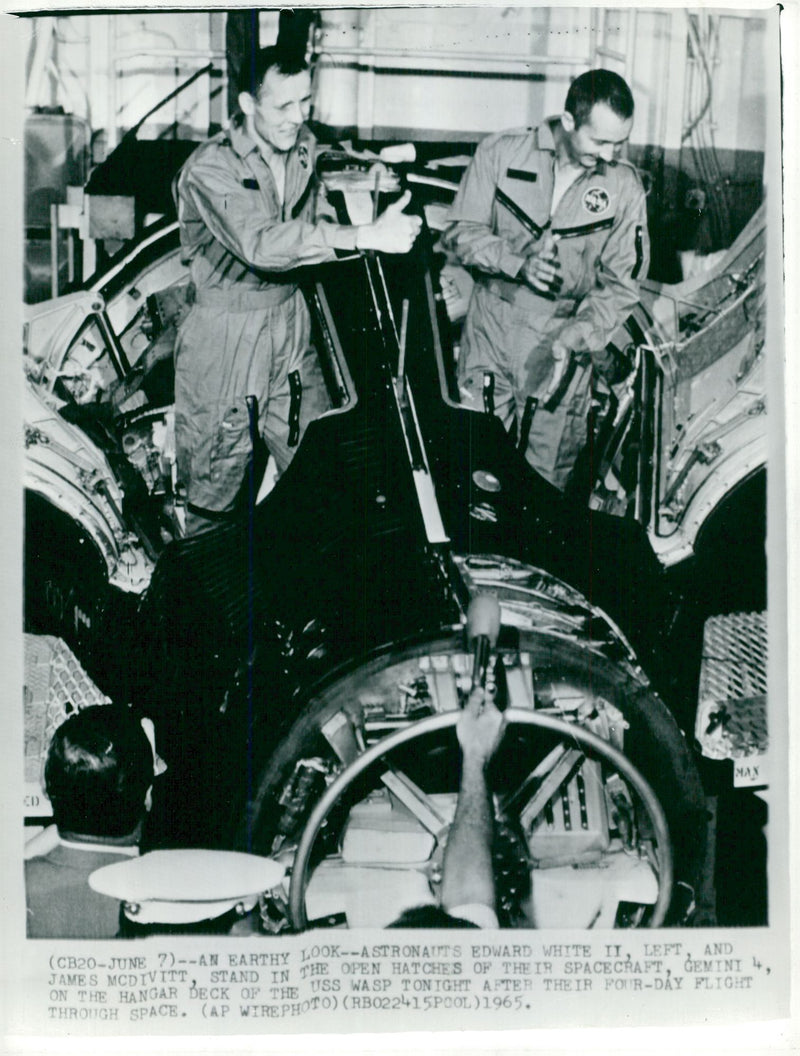Astronauts Edward White II and James McDivitt aboard the USS Wasp - Vintage Photograph