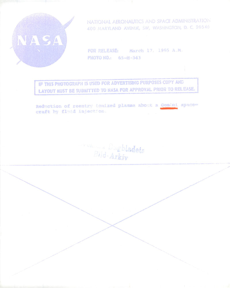 Illustration showing how reintroduced ionized plasma is reduced in Gemini spacecraft by liquid injection - Vintage Photograph