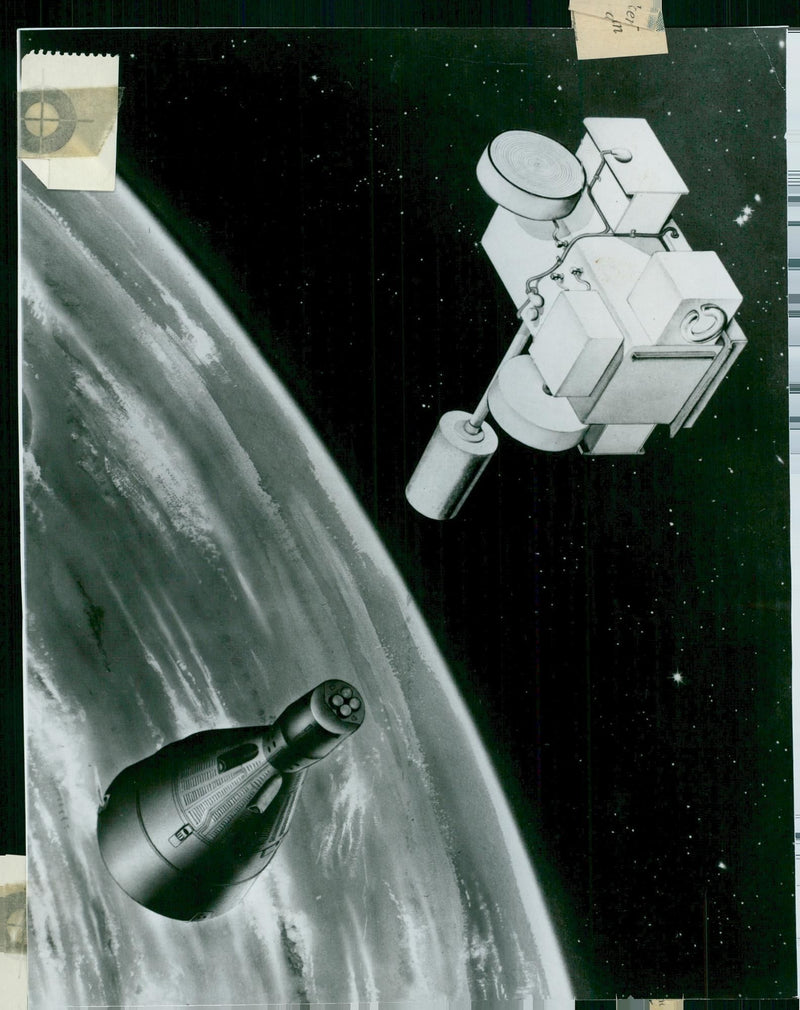 Illustration of how it might appear when astronauts maneuver Gemini 5 - Vintage Photograph