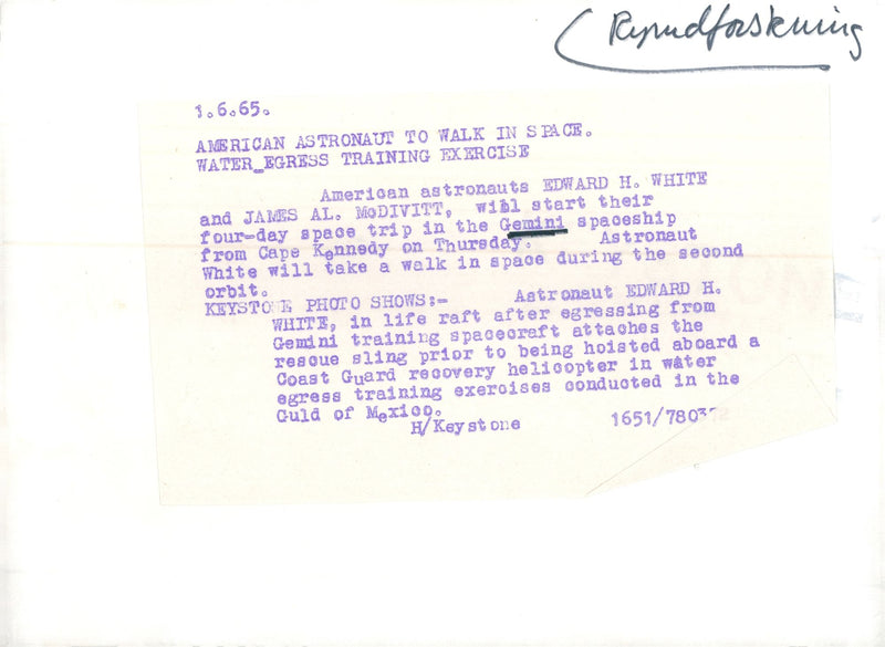 Astronaut Edward H. White is rescued after landing in the Gulf of Mexico - Vintage Photograph