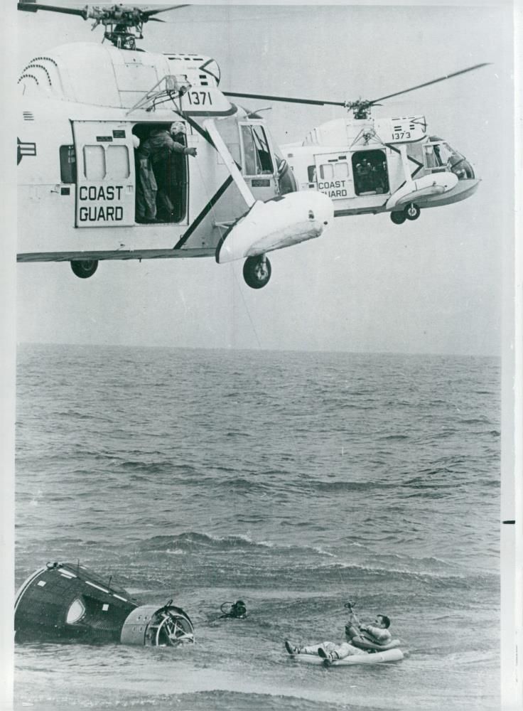 Astronaut Edward H. White is rescued after landing in the Gulf of Mexico - Vintage Photograph