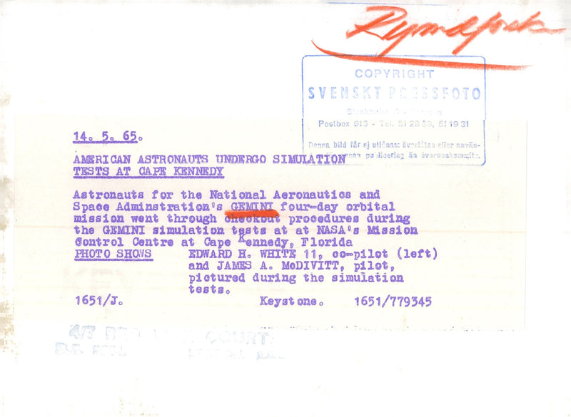 Astronauts Edward H. White and James A. McDivitt in a simulation test - Vintage Photograph