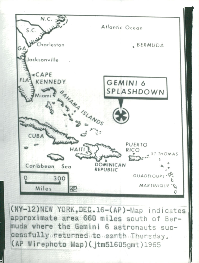 Map of the area in Bermuda where Gemini 6 astronauts landed - Vintage Photograph