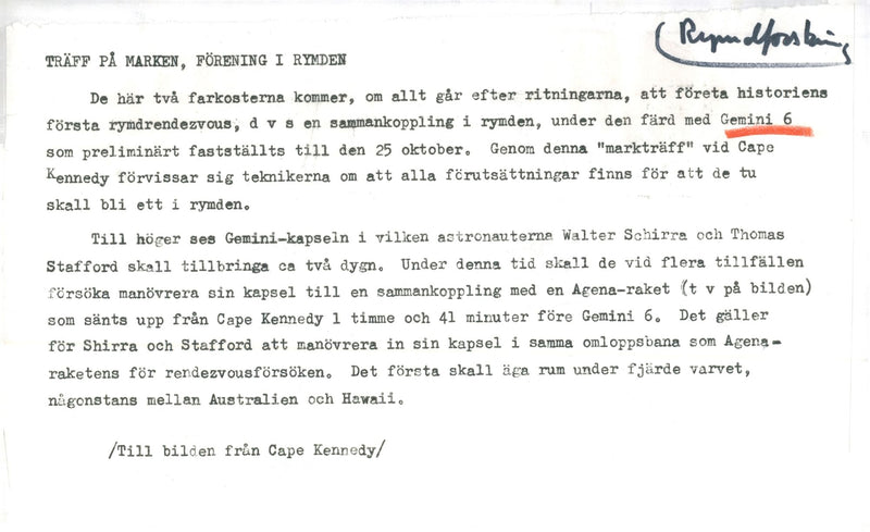 Agena rocket and Gemini capsule at Cape Kennedy - Vintage Photograph