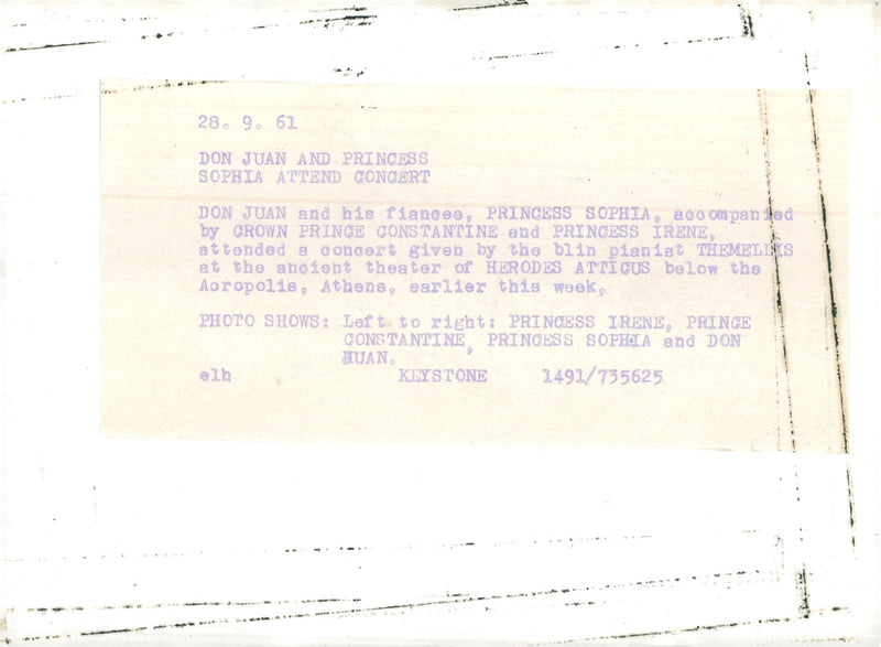 Prince Juan Carlos of Bourbon with Princess Sophia at Concert - Vintage Photograph