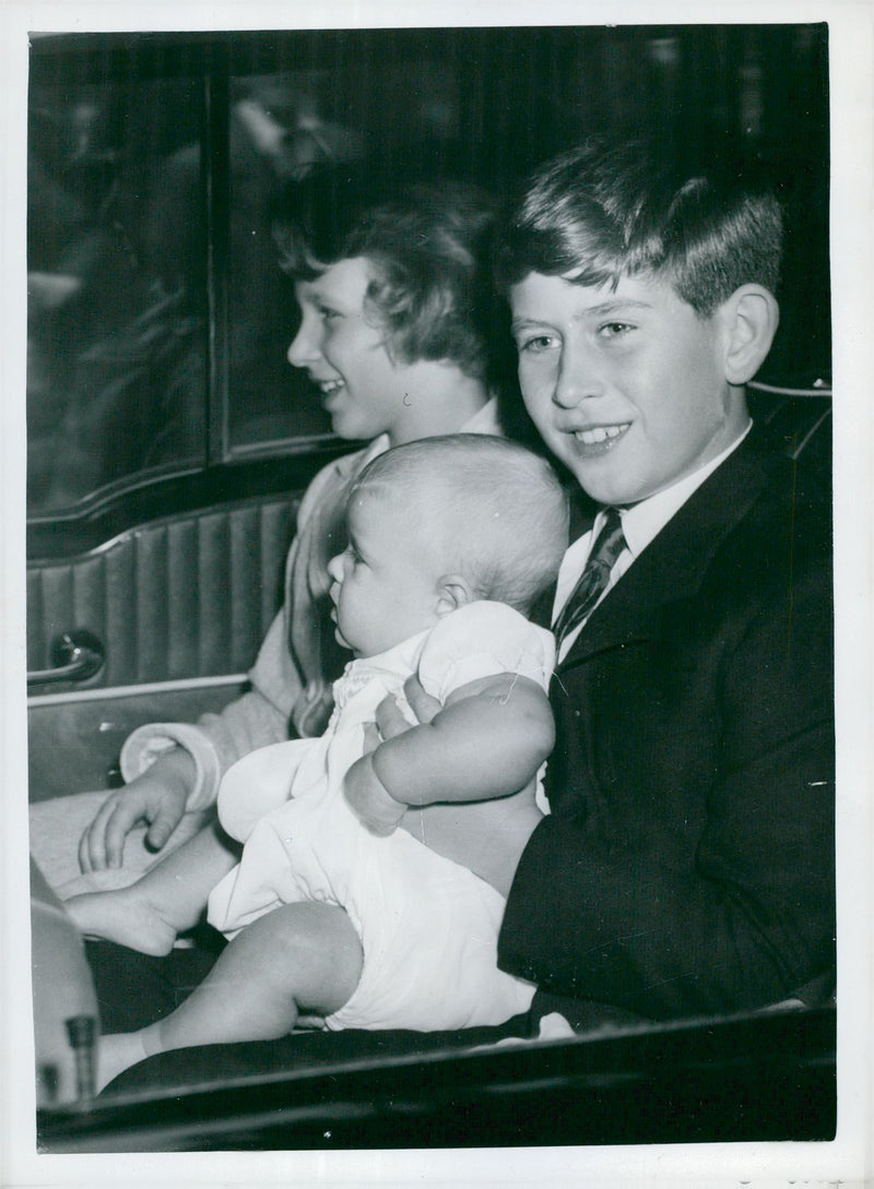 Princess Anne and Prince Andrew in the knee of Prince Charles on departure from Clarence House - Vintage Photograph