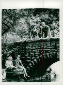 Princess Margaret's sister, Queen Elizabeth with her family at a bridge over a waterway - Vintage Photograph