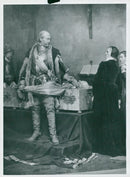 The painting "Duke Carl by Claes Fleming's body" painted by Albert Edelfeldt on exhibition at Liljevalch's art gallery - Vintage Photograph